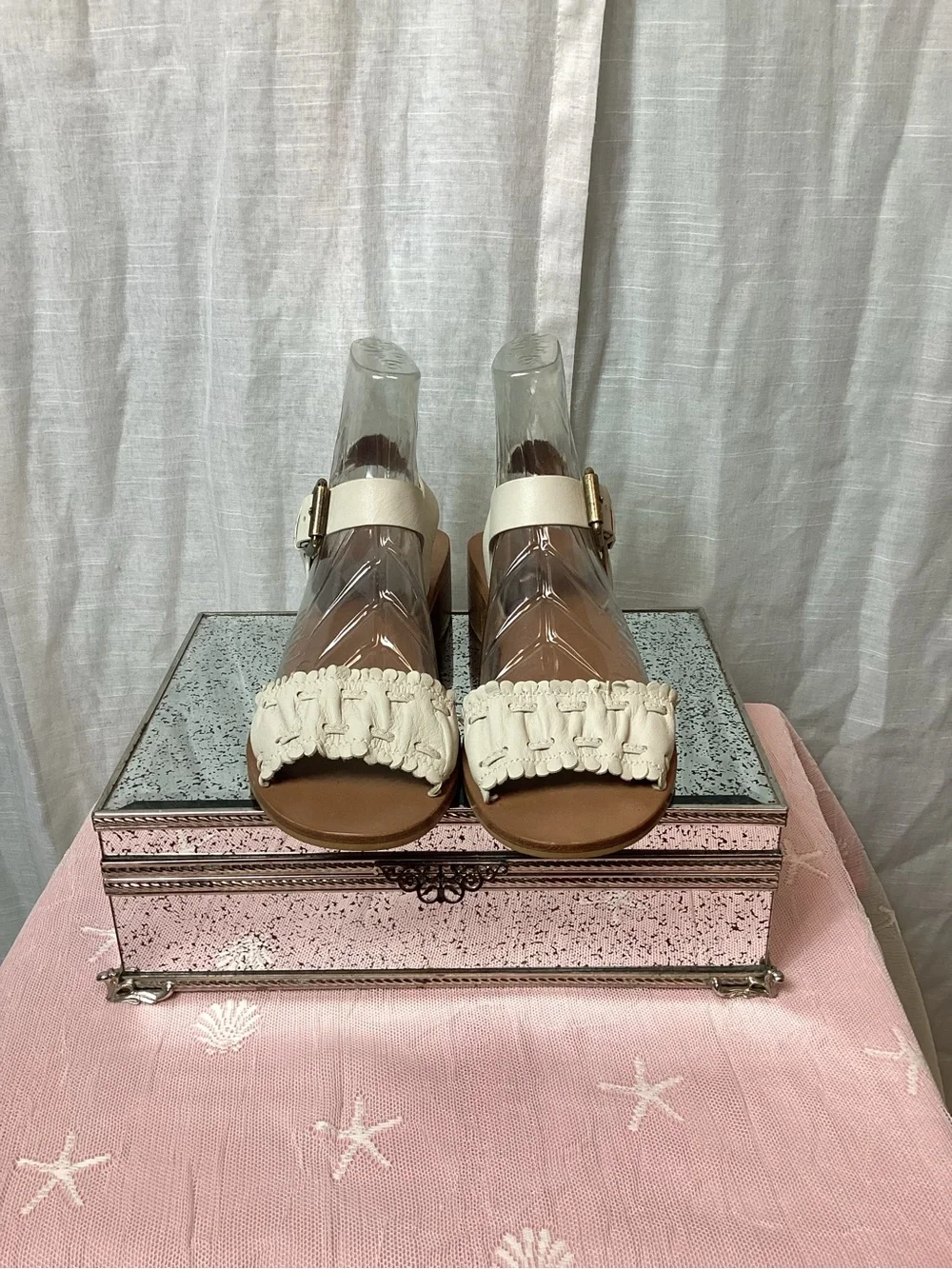 See by Chloe Robin Bicolor Rickrack-Trim Wedged Sandals; Size: 10